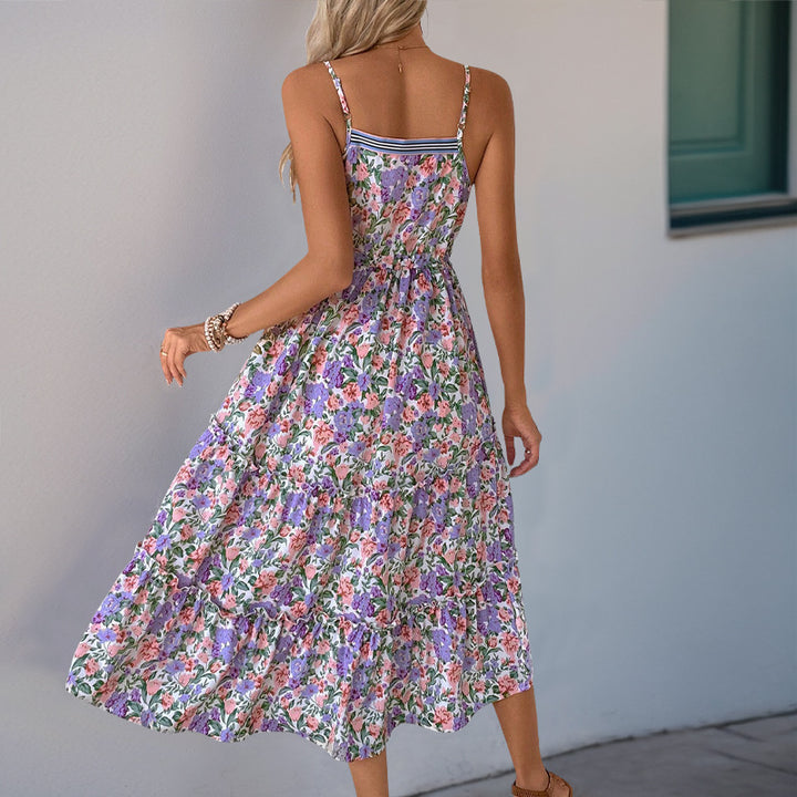 Dame blomsterprint maxikjole med justerbare stropper Stilla