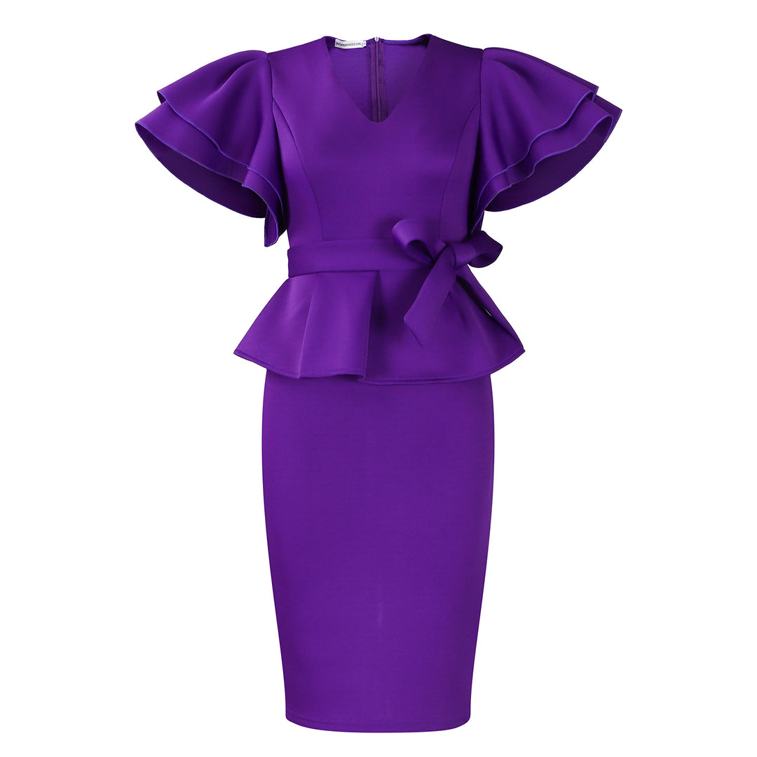 Dame Peplum Kjole med voluminøse flæser og elegant talje bælte Stilla