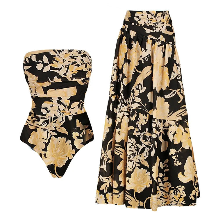 Dame Bandeau badedragt med blomsterdesign Skovae