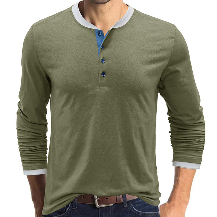 Herren Langarmshirt med modisch Henley-udskæring og kontrasterende kravebehandling Stilla