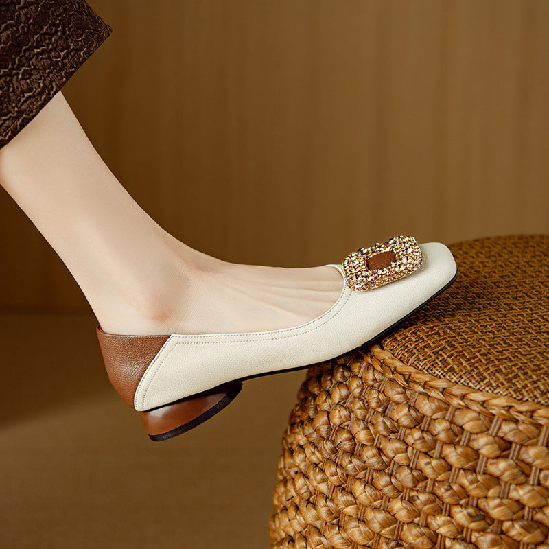 Dame elegante Ballerinas med kvadratisk tåparti og strassdetaljer Stilla