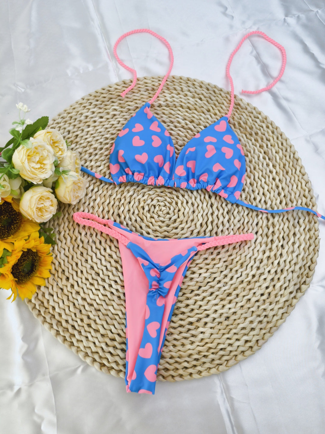 Dame triangulært bikini-sæt med muntert kirsebærmønster og justerbare stropper Skovae