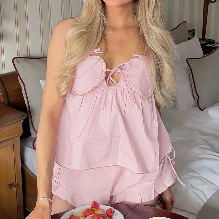 Dame trendy pyjamas med flæsedetaljer Stilla