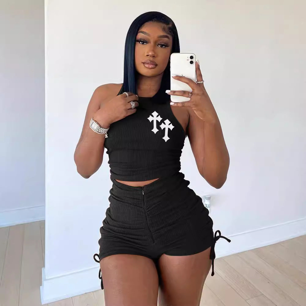 Dame sporty Crop-Top og Shorts Sæt Stilla
