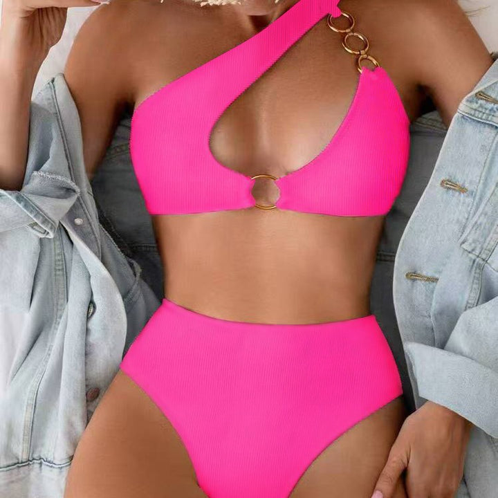 Femme High-Cut En-Skulder-Bikini-Sæt med Ringdetalje Stilla