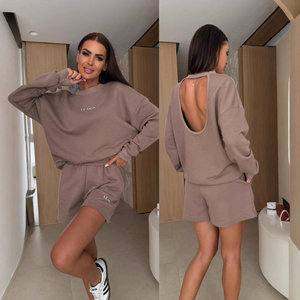 Kvinder Casual Cut Sweatshirt og Shorts Sæt Skovae