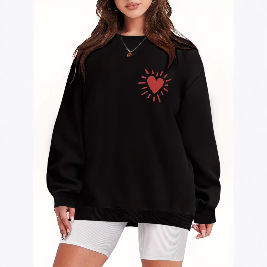 Kvinders sweatshirt med afslappet hjertemotiv og oversized pasform Skovae