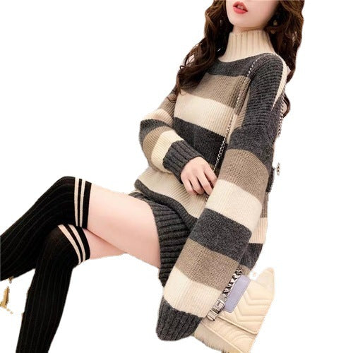 Femme Chunky Turtleneck Stribet Striktrøje Stilla