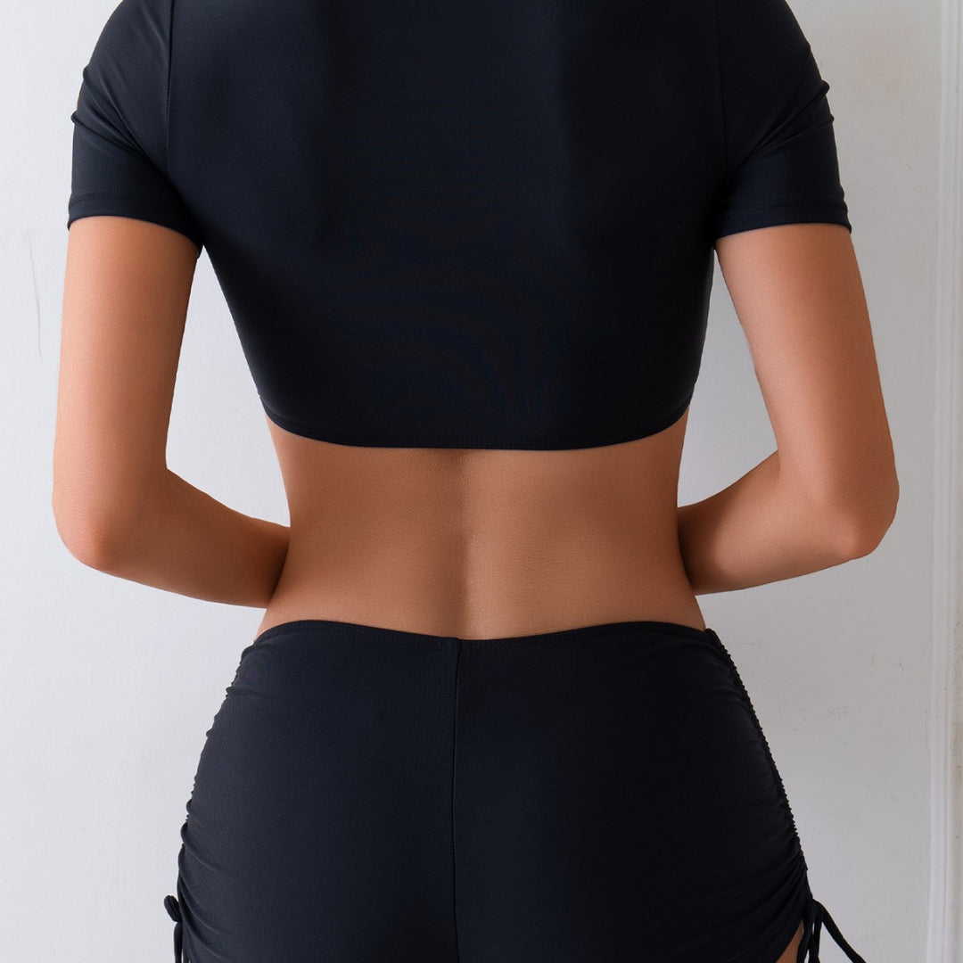 Dame Crop-Top Bikini med rynker og justerbar trusse Stilla