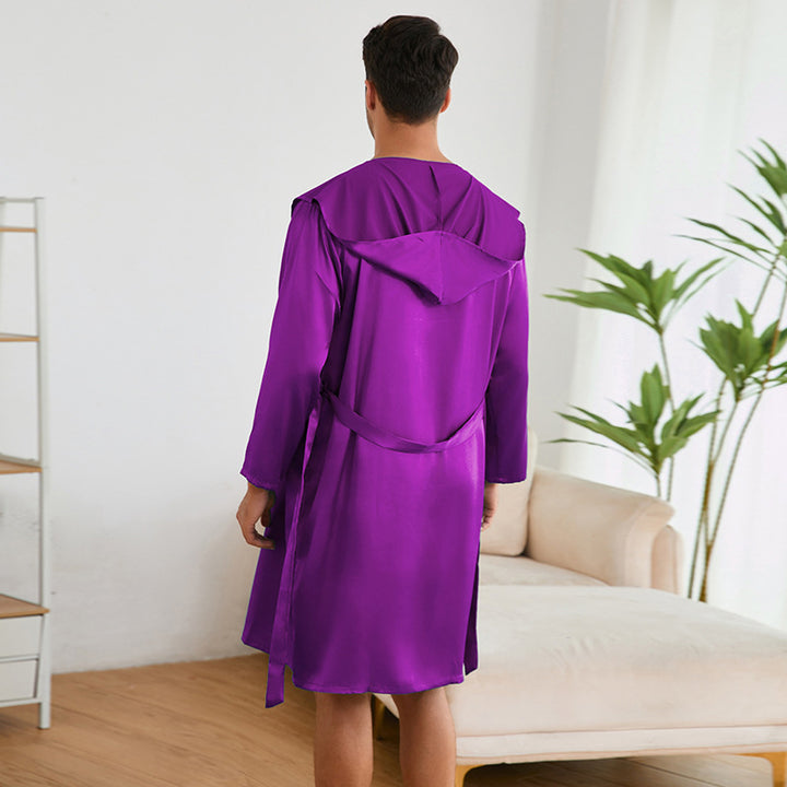 Herrer satin badekåbe med praktisk hætte-design Stilla