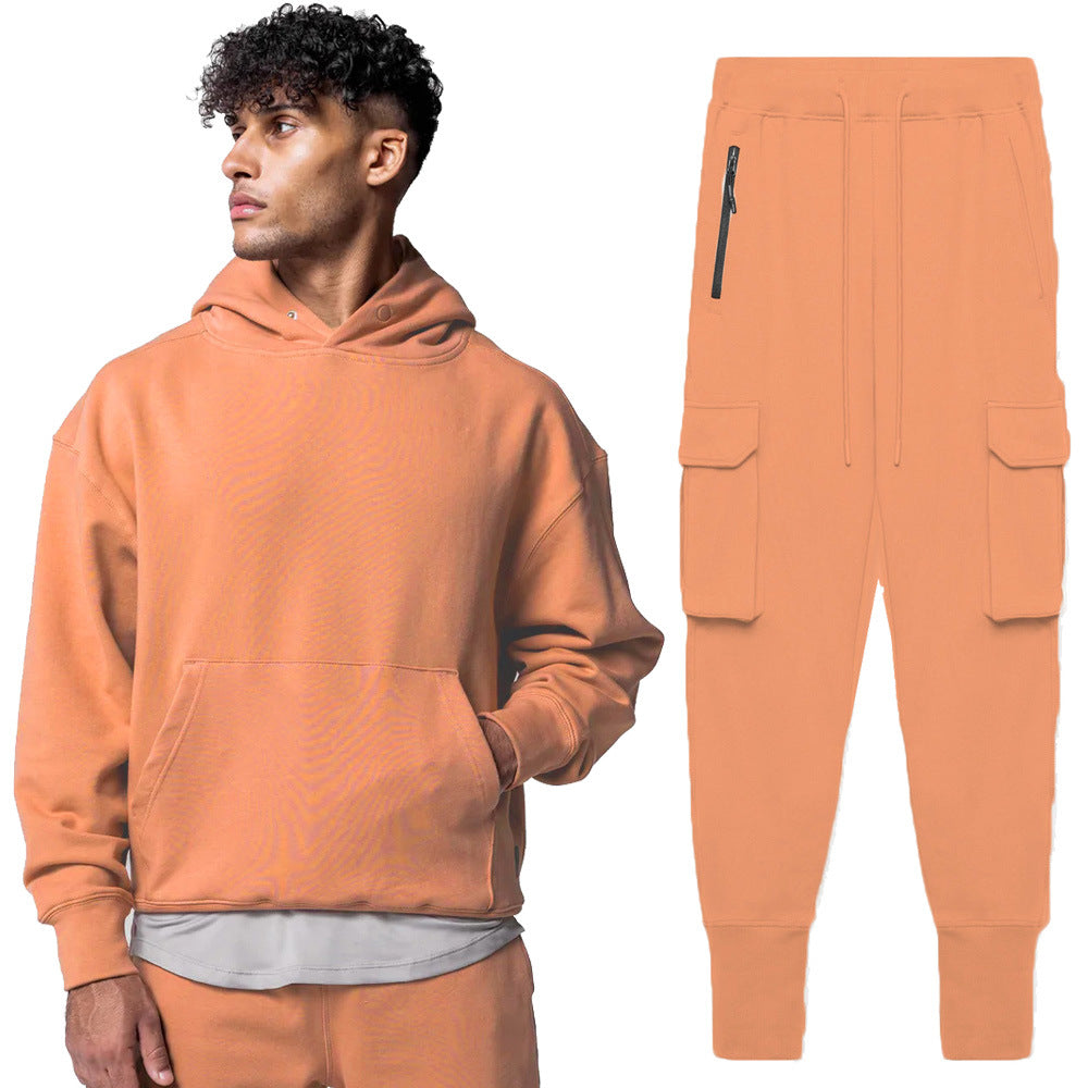 Herre Casual Hoodie med kængurulomme og praktiske cargo-bukser Stilla