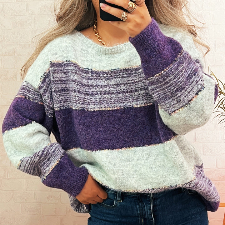 Kvinders hyggelige oversized sweater med trendy stribemønster og afslappet snit Stilla