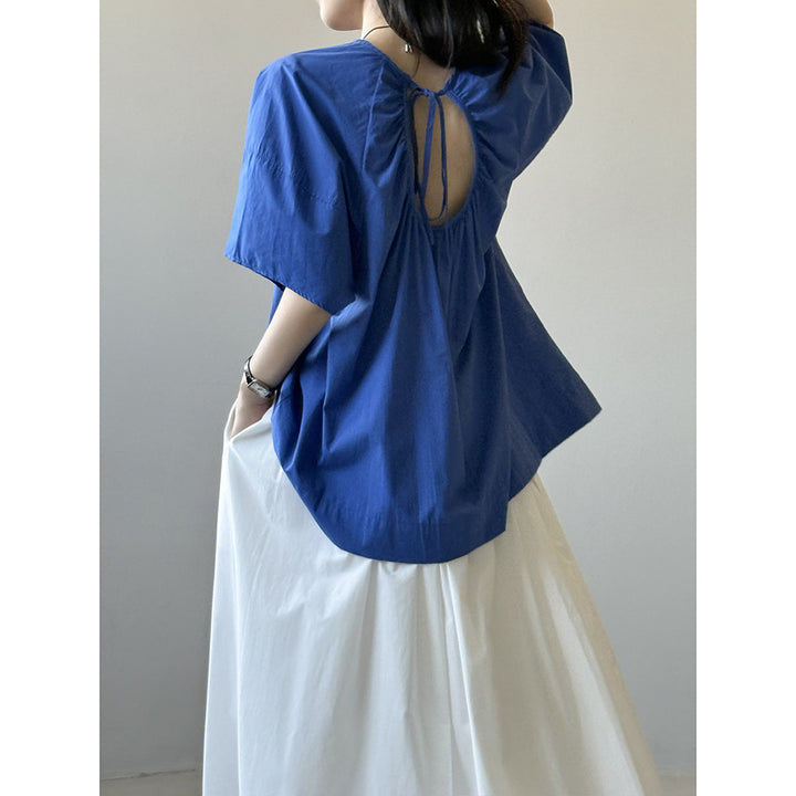 Dame Oversized Bluse med raffineret gummibånd og korte ærmer Stilla
