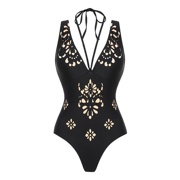 Dame heldragt badedragt med kunstnerisk cut-out design Skovae