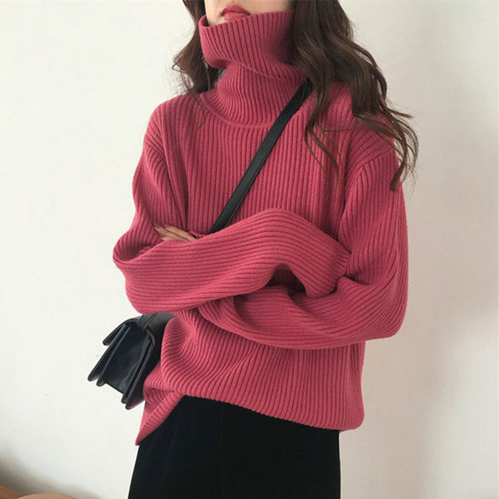 Kvinders varme turtleneck sweater med fin ribstrikket strik Stilla