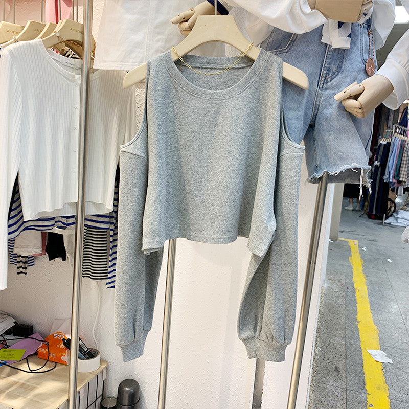 Kvindernes afslappede crop top med lange ærmer