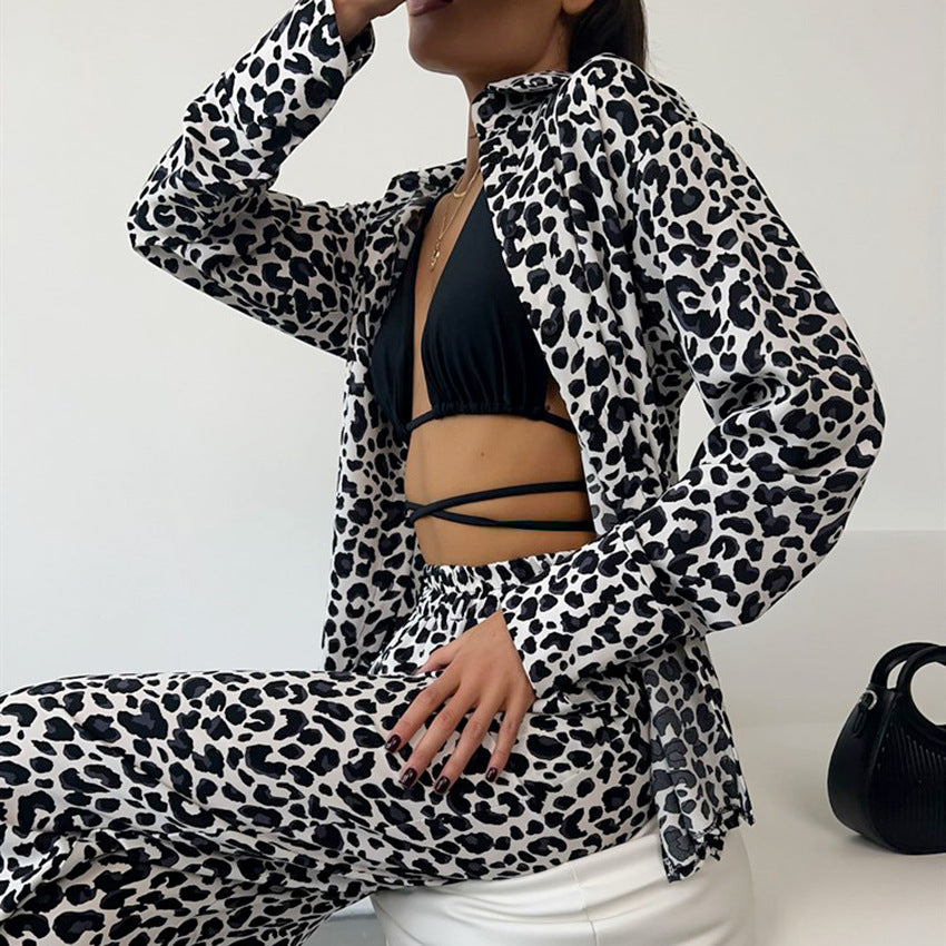 Damer fritid-loungewear-sæt med leopardmønster og elastisk talje Stilla
