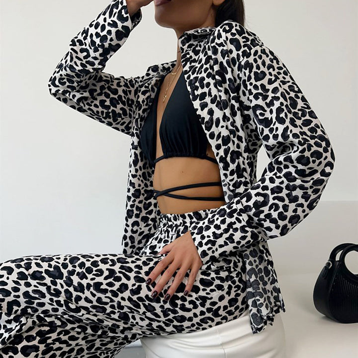 Damer fritid-loungewear-sæt med leopardmønster og elastisk talje Stilla