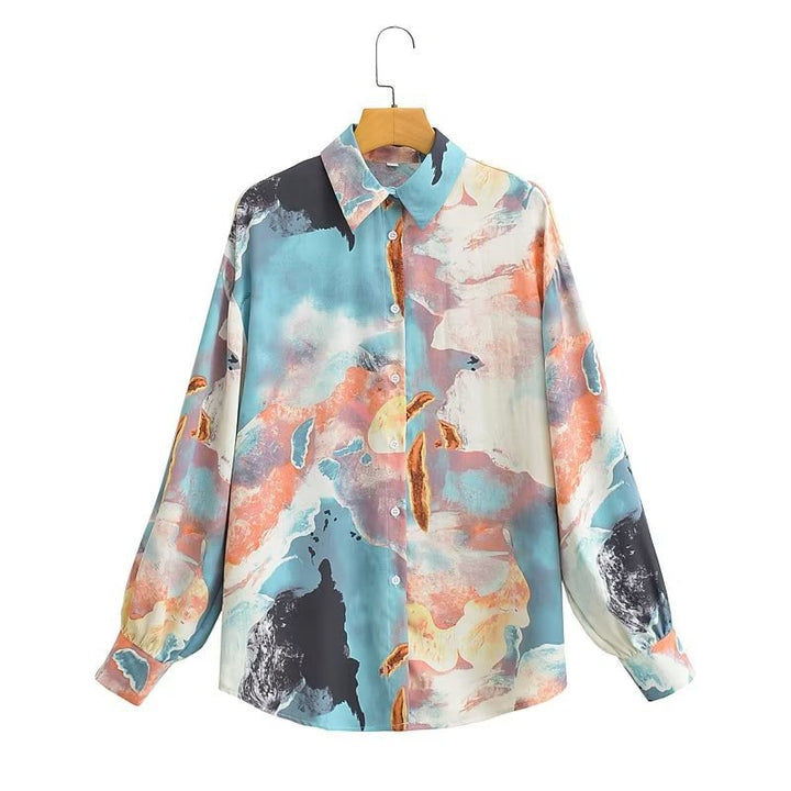 Kvinders langærmede silke bluse med moderne gradient