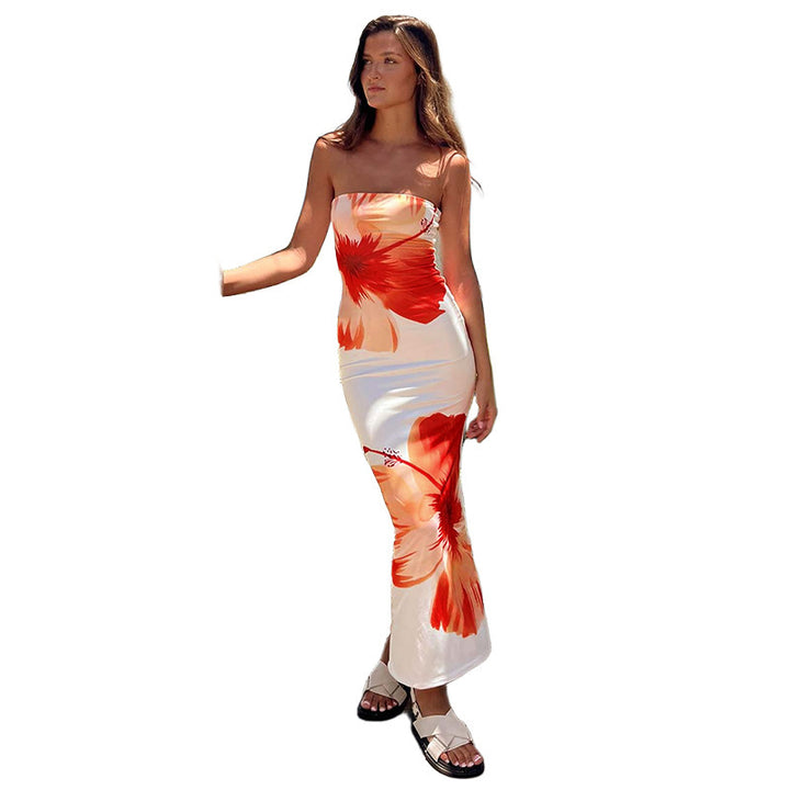 Dame Strapless Floral Strand Maxi Kjole Stilla