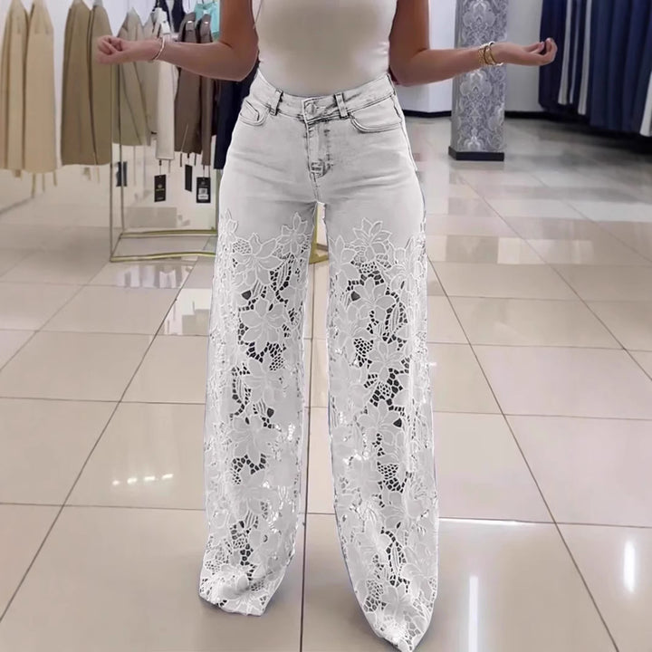 Dame jeans med florale spidsapplikationer Stilla