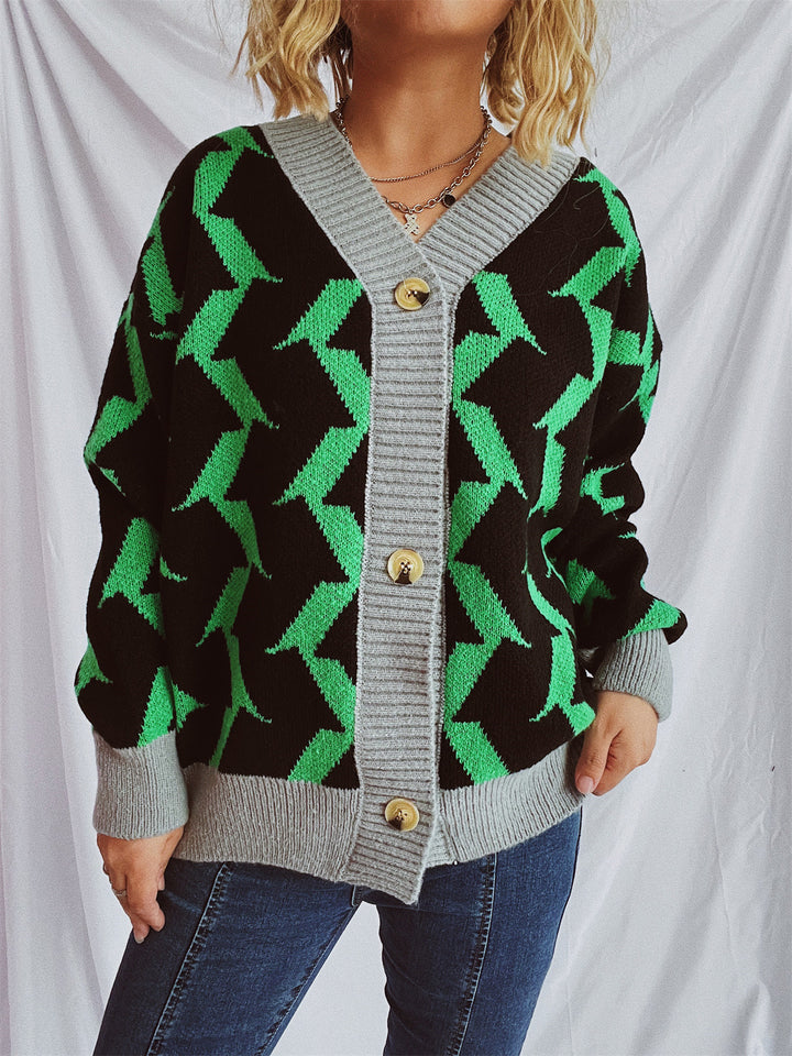 Kvinders cardigan med moderne geometrisk mønster og elegante knapdetaljer Stilla
