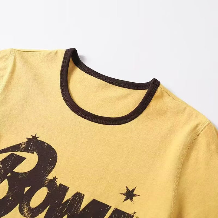 Dame Vintage T-shirt med rund halsudskæring og iøjnefaldende grafiktryk Skovae