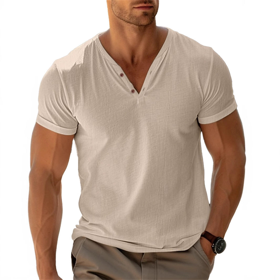 Herrer Kortærmet Henley-Shirt med dekorative knapper og afslappet pasform Stilla