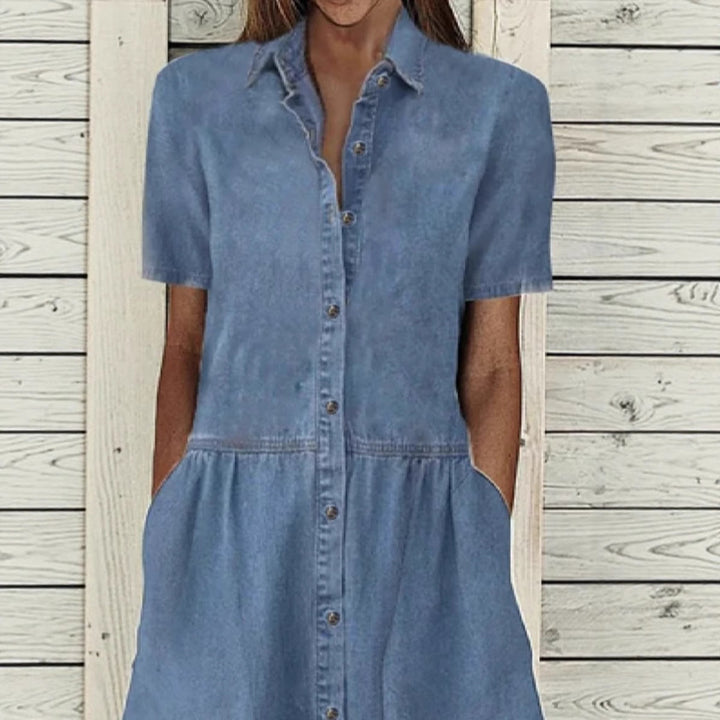 Dame Denim Skjorte Kjole med praktiske lommer og klassisk snit Stilla