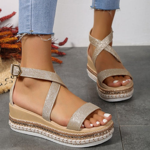 Dame Wedge-sandaler med glamorøst glimmerdesign og justerbar rem Stilla