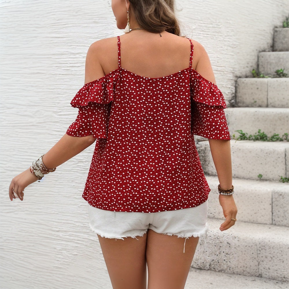 Dame Off-Shoulder Bluse med Rynker og Pletmønster Stilla
