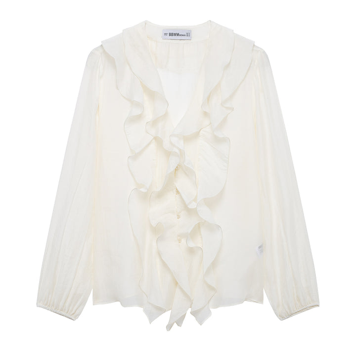 Femme Rufflesilke bluse med knaplukning Stilla