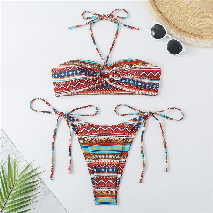 Dame Bohemian Bandeau Bikini Sæt Stilla