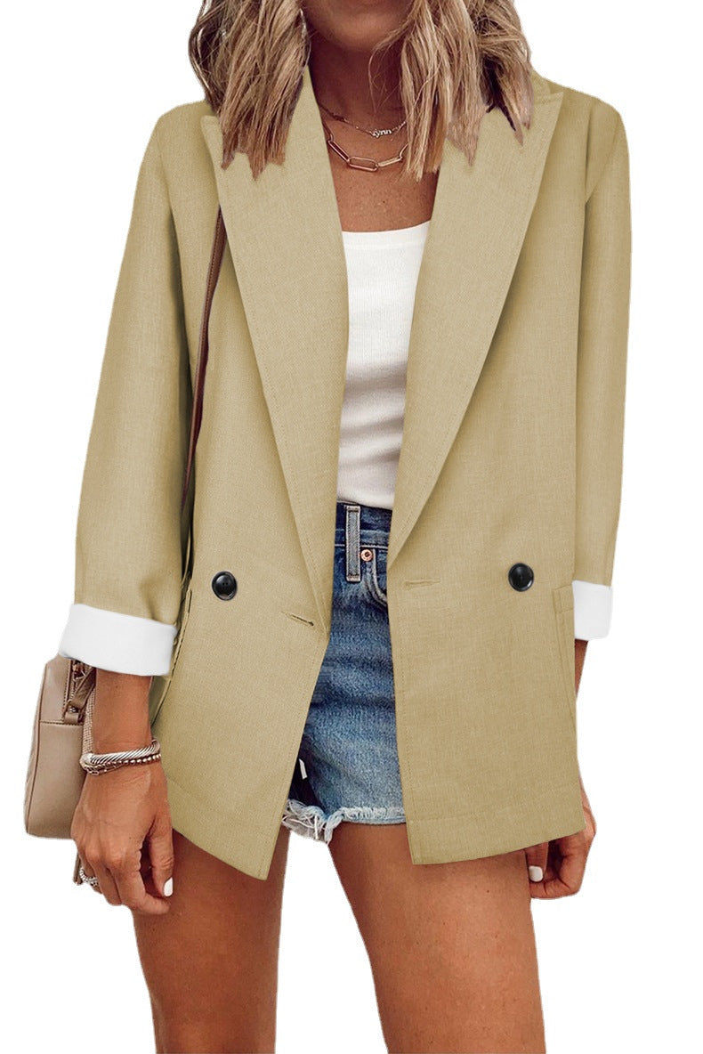 Dame Elegant Oversized Blazer med dobbeltrække af knapper og stilfulde detaljer Stilla