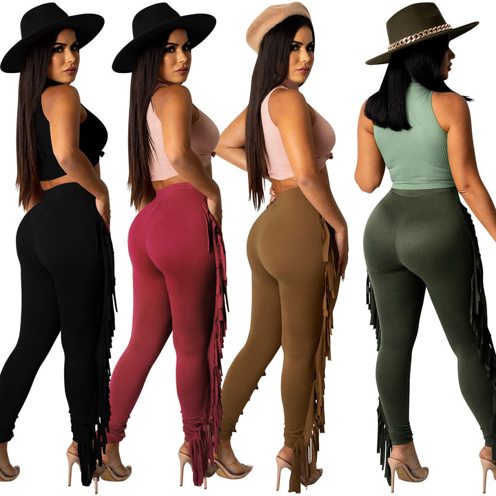 Dame Figurtilpassede High-Waist Leggings med frynser og elastisk talje Stilla