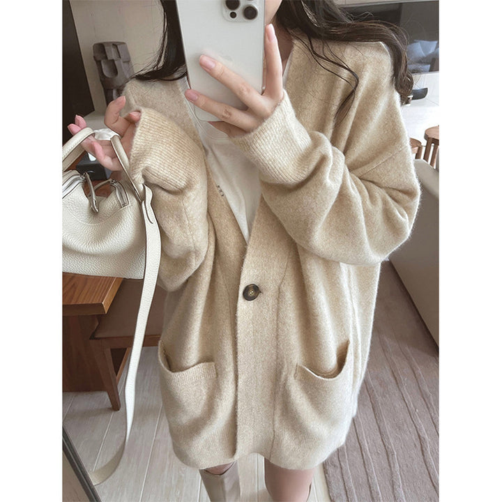 Dame Cozy Cardigan med en Løs Pasform og Lommer