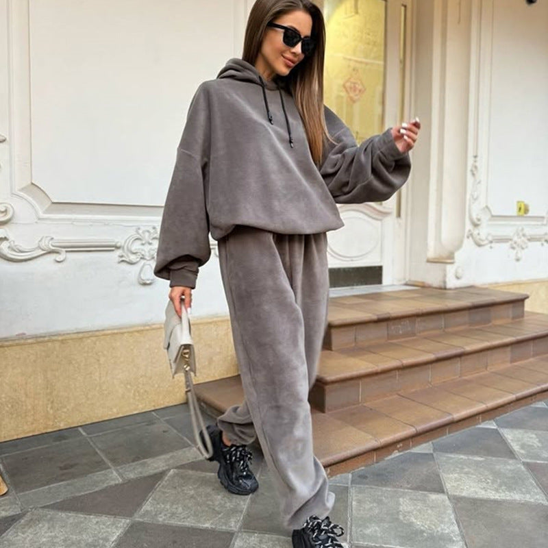 Dame Fleece Cropped Sweat Suit med Høj Krave og Elastisk Talje Skovae