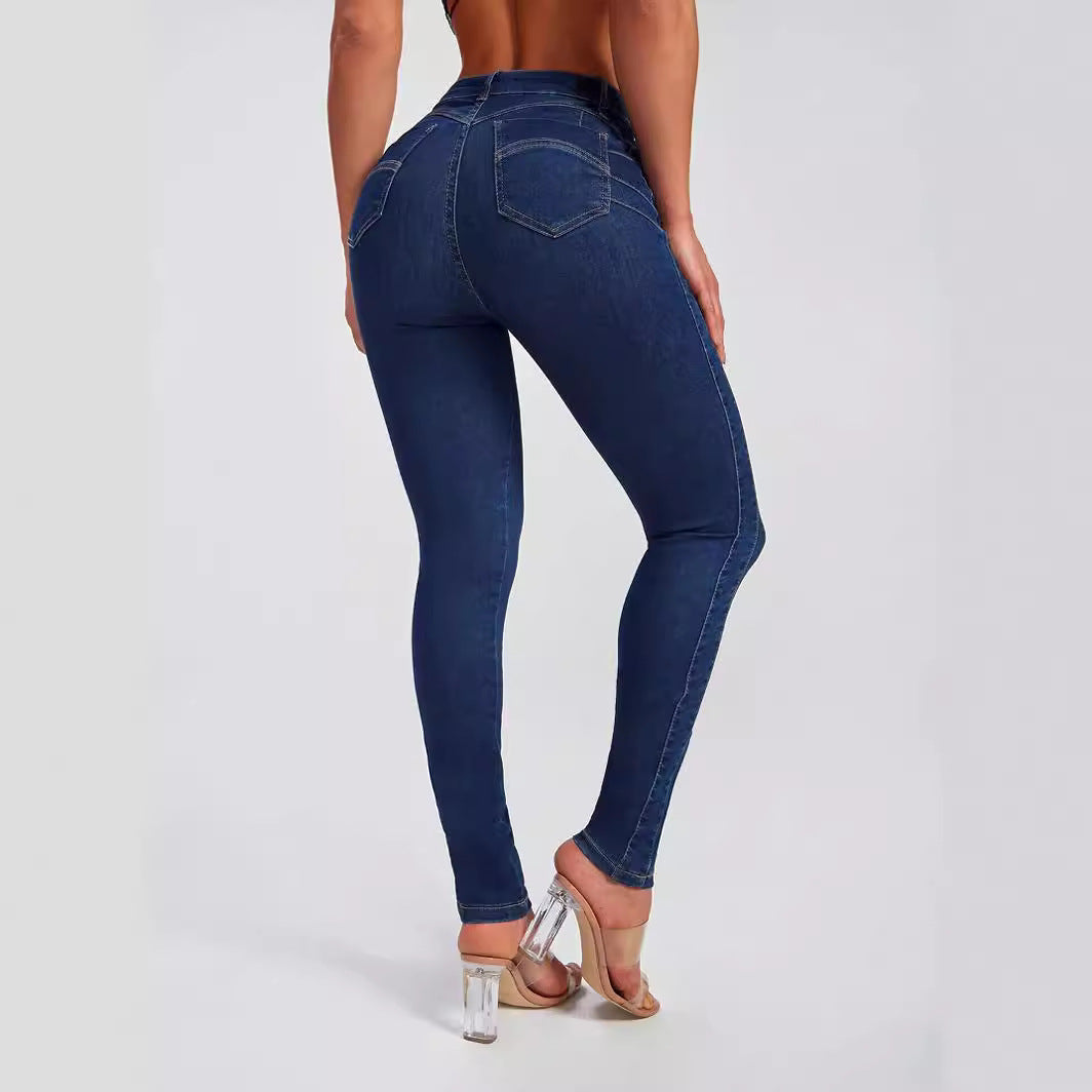 Dame højt skårne skinny jeans med tætsiddende snit og elastisk materiale Stilla