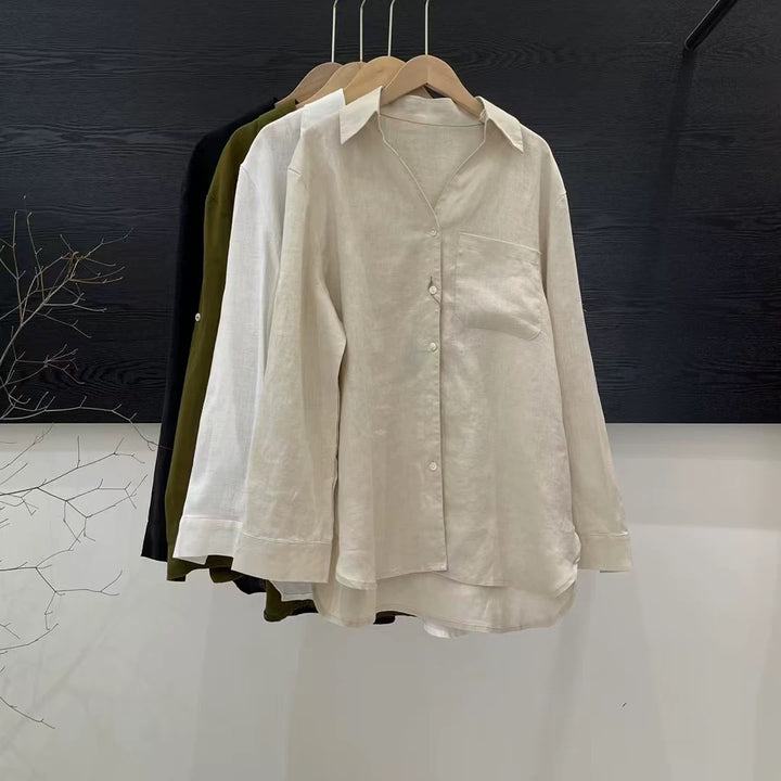 Femme Linned Langærmet Button-Up Skjorte Stilla