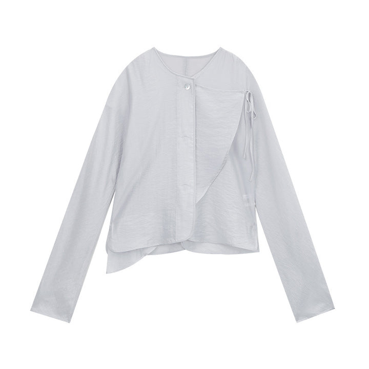 Dame asymmetrisk bluseoverdel med raffineret knapliste Stilla