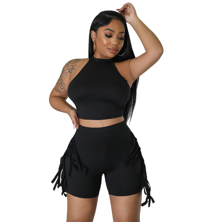 Dame Sportsligt Crop Top og Shorts Sæt med Sidesløjfer Stilla