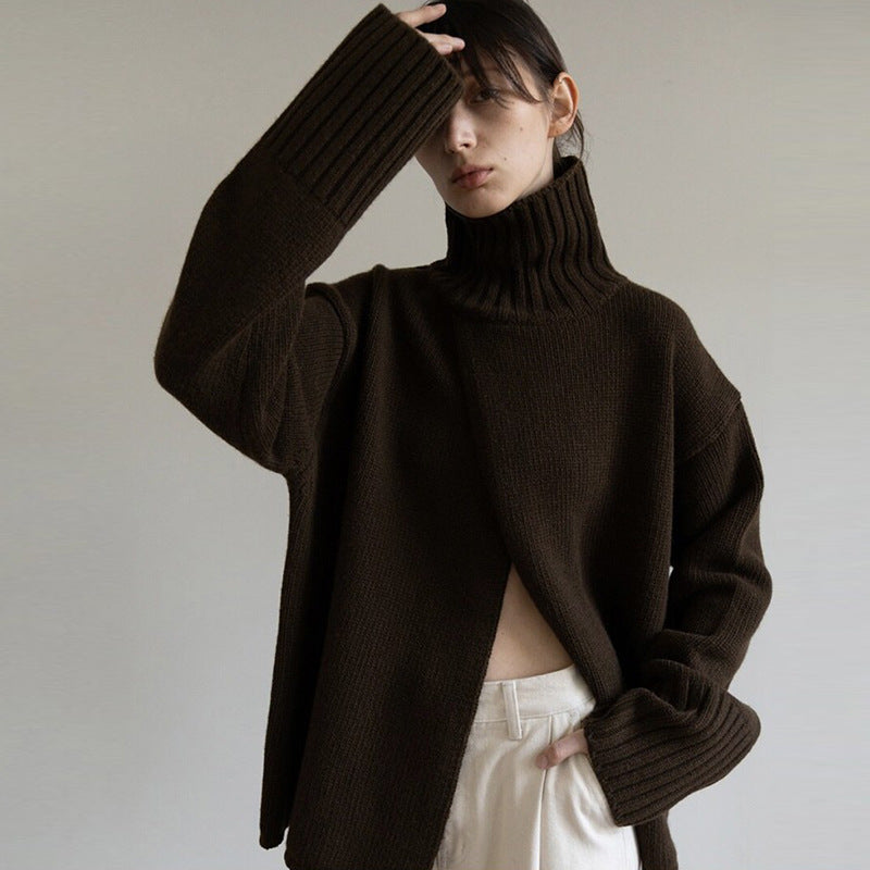 Damer Oversized Strikpullover med høj krave og afslappet snit Stilla
