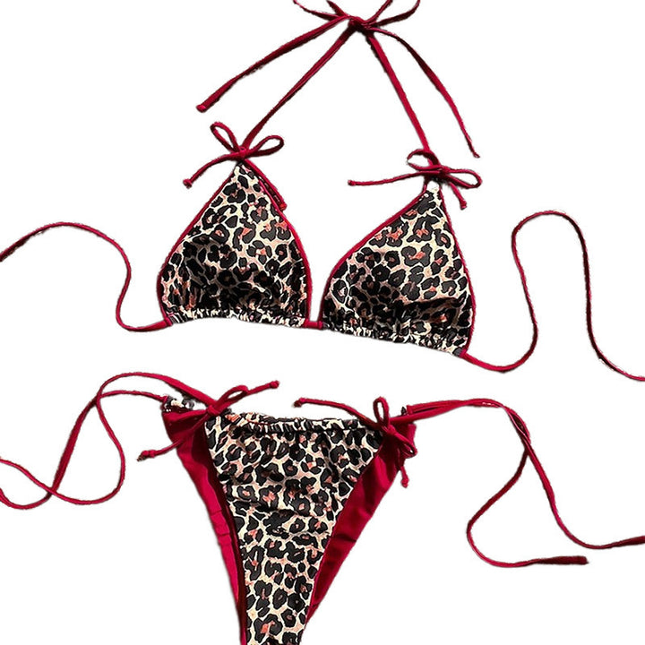 Dame Triangel-Bikini med detaljeret tropemotiv og justerbare bindebånd Skovae