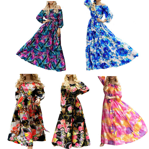 Dame Elegant maxikjole med off-shoulder udskæring og blomstermønster Stilla