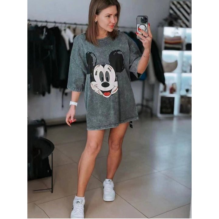 Dame T-shirt kjole med kreativ Mickey Mouse grafikdesign og afslappet oversized snit Stilla