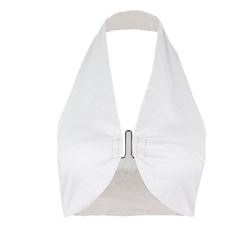 Dame halterneck top med innovativt snit og justerbar binding Stilla