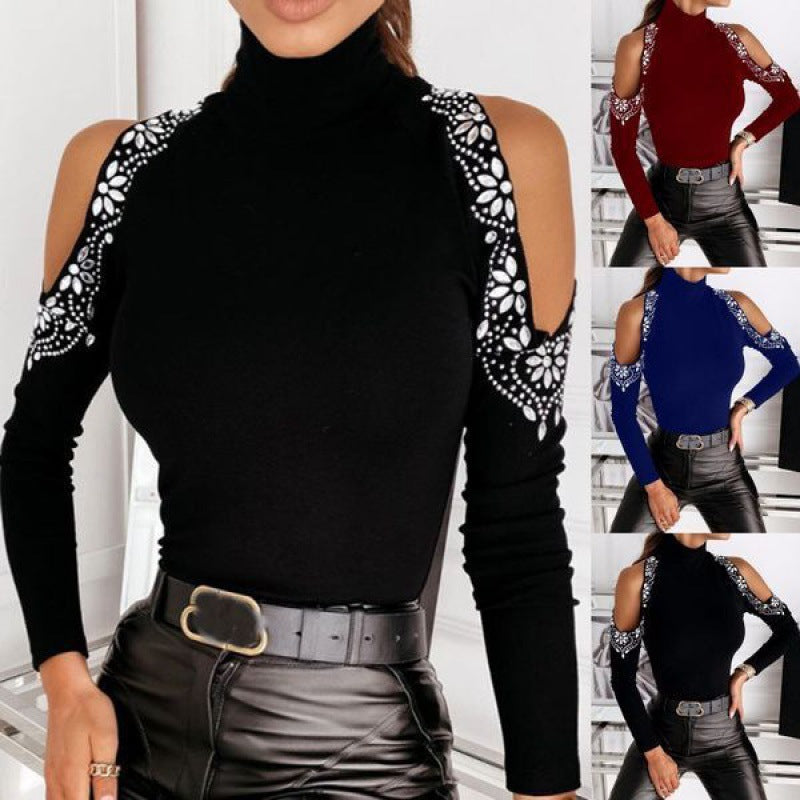 Kvinders top med off-shoulder design og blomsterl lace trim Stilla