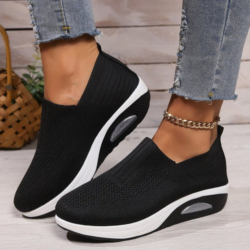 Dame nan elastiske strik-sandaler med ergonomisk kile sål og synlig luftpude kapsel Skovae