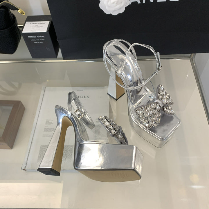 Dame Plateau-sandaletter med strass-belagte sløjfedetaljer og elegant blokhæl Stilla