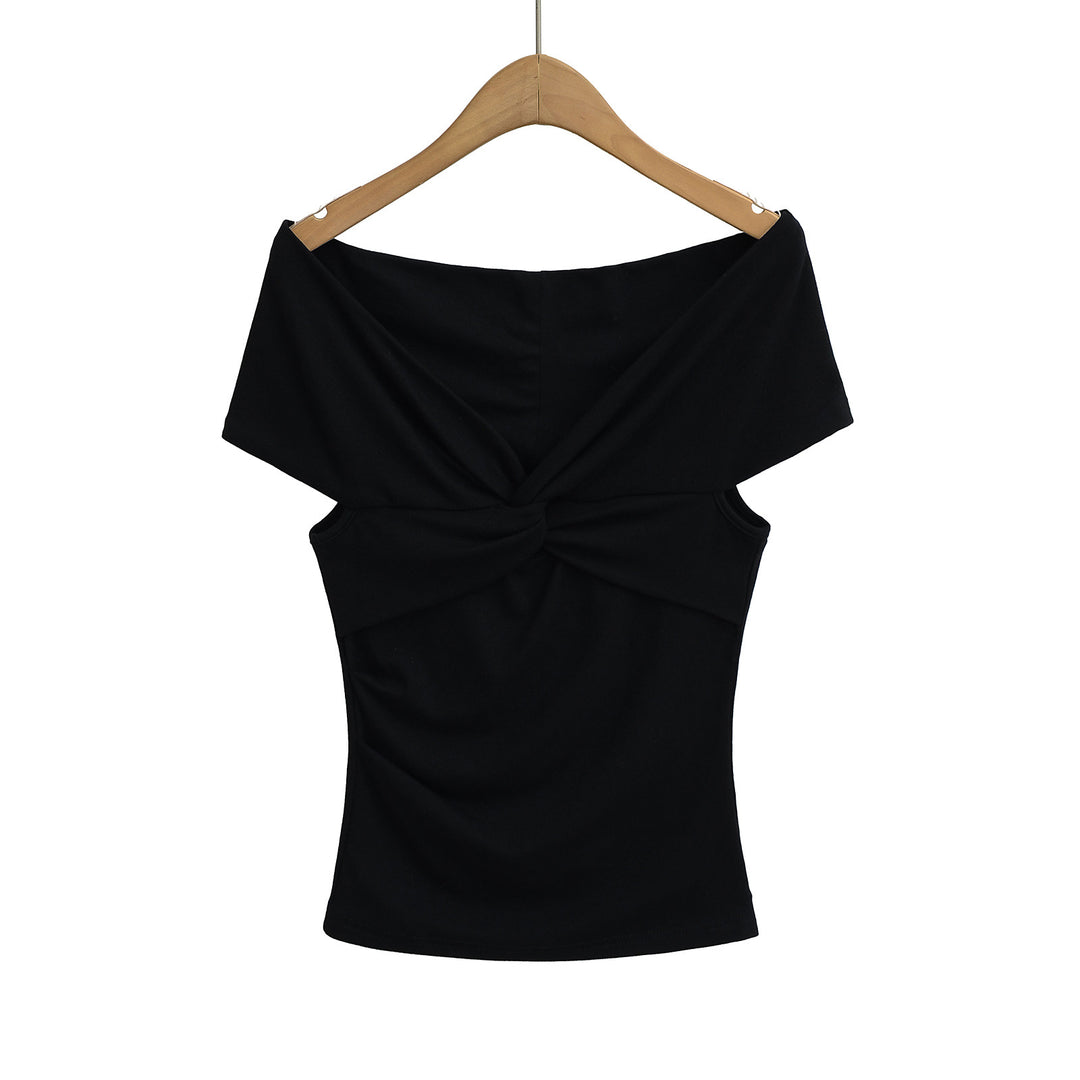 Dame Off-Shoulder Overdel med raffineret knudedesign og elastisk materiale Stilla
